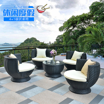 Nordic balcony table and chair terrace simple creative outdoor furniture courtyard balcony leisure rattan chair tea table five-piece set