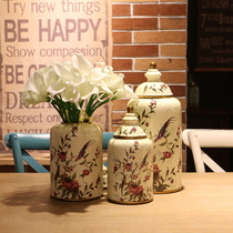 Jingdezhen European-style home furnishings American country hand-painted ceramic flower and bird cans living room soft decorations decorative cans