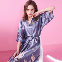 Red nightgown female summer nightgown sexy long loose wedding robe Ice silk thin large size bathrobe female companion morning robe