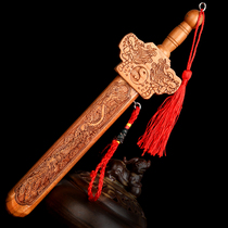 Peach Wood Sword Pendant Five Imperii Qian Children Bedroom Wood Carving Treasure Sword Pendulum Pieces Feng Shui Gate Window side hanging decorated Daoist sword