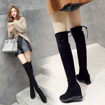 Over-the-knee boots boots childrens autumn and winter 2021 new flat-bottomed all-in-one height-increasing thin high-tube elastic womens boots