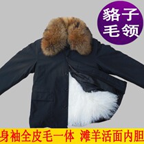 Raccoon skin collar fur one-piece beach sheepskin coat Live-faced sheepskin coat Middle-aged mens leather clothing thickened leather in autumn and winter