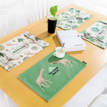 Long Neck Deer Green Plant Dining Mat Nordic Wind Fields Garden Cotton Hemp Western Dining Mat Heat Insulation Mat Dining Cup Cushion Table Cushion Tray Cushion Tea Mat