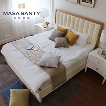 Solid wood double bed 1 8 M simple modern master bedroom 1 5 m single bed leather bedside Masa Saint Di