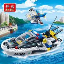 Bunbao police police police car 7012 Marine police children assembled to insert boy building block toy 6-7-10-12 years old