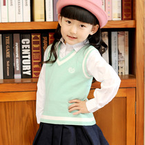Autumn dress 2021 girls college style vest childrens pullover sweater womens big childrens clothing solid color v-neck sweater vest