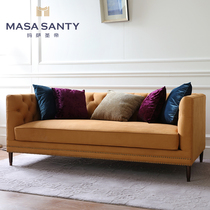 Modern American Leather Soft Bag Orange Multiplayer Trio Sofa Simple Pull Button Designer Prototype Room Guest Hall Furniture