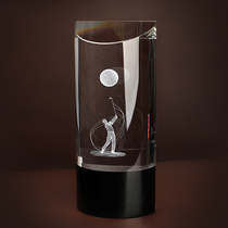 Crystal Trophy Medal Semi-Cylindrical Black Crystal Clear 3D Inner Engraving Character Golf Trophy Custom Manufacturer Direct