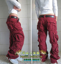 Womens multi-pocket overalls pants womens trousers lovers couple pants outdoor pants large size loose casual pants Spring Spring