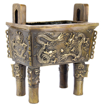 Pure copper tripod ornaments animal tripod single dragon Double Dragon tripod ornaments antique large square tripod feng shui bronze ornaments