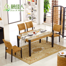 Fujijia Rattan furniture dining table dining chair solid wood dining table wicker chair one table four chairs combination dining table and chair TD