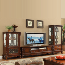 European wine cabinet American living room solid wood wine cabinet antique TV cabinet solid wood carving combination Hall Cabinet spot spot