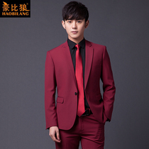 Howby Wolf mens suit Wine red groom wedding dress Korean version slim best man small suit suit