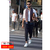 2021 Summer New European and American Mens Slim Flip ankle-length pants British Vintage Pitties Casual Pants Plus Size