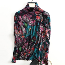 Broken size double wool turtleneck base shirt Womens thin stretch long sleeve sweater large print sweater