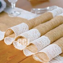 Foreign trade export decorative linen table flag Wedding venue decoration Wedding supplies Lace edge jute table flag