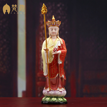 Fan Fun Dehua white porcelain crafts Ceramic painted Jizo King Buddha statue Vertical hat Jizo Bodhisattva worship ornaments