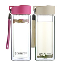 Rich light double elegant condole belt glass 350ml men and women couples leak-proof sealed fresh water cup with lid