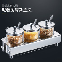 304 stainless steel-flavored tank set glass salt tank seasoning bottle kitchen seasoning box seasoning tank three pieces