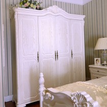 European wardrobe white storage cabinet sliding door wardrobe pastoral four door locker retro carved solid wood wardrobe