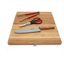 Outdoor folding cutting board set bamboo cutting board knives three-piece folding portable field barbecue picnic