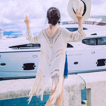 New hollow cardigan swimsuit womens outer bikini blouse tassel jacket Bali seaside vacation 4818