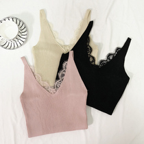 Camisole Women's Summer Wear Jacket Spring and Summer New Backing Ice Silk Knitted Shirt Lace Short Interior Hanging Belt Shirt