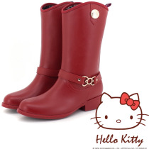 Kuru Mira X Hello Kitty joint-rider wind double decorated with middle cylinder rain boot (red)