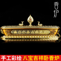 Home Buddha line incense burner high-grade Tibetan indoor double deer Falun wheel eight auspicious copper alloy sleeper incense burner large