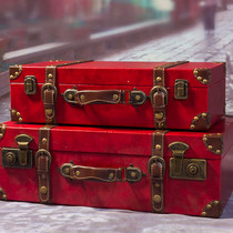 Republic of China style fir box Big red bride dowry box Wedding box Portable suitcase Retro suitcase Wedding