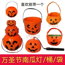  Halloween pumpkin bucket Pumpkin pot Childrens three-dimensional pumpkin bag Kindergarten childrens large portable Jack-o-lantern glowing
