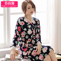 women's summer plus size long sleeve modal pajamas spring autumn loose middle-aged mother's mid-length dress