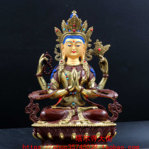 Semi-lau gold painted four-arm Guanyin size 7-inch (21 cm) method solemn already loaded with mascot