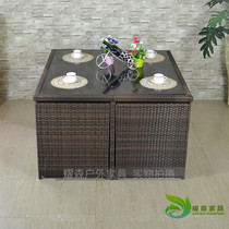 Rattan chair Three sets of five sets Composition Leisure Balcony Courtyard Engineering Vines Furniture and chairs Sub-minimalist Outdoor Furniture