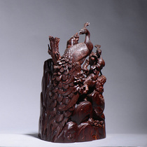 Peacock Shuangqi Indian leaflet red sandalwood carving mahogany handicraft decoration Dahan Jiuding Chen Qingfeng works