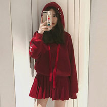 2019 new fashion suit Western style age-reducing small sweater pleated skirt Hong Kong flavor two-piece light cooked wind womens clothing