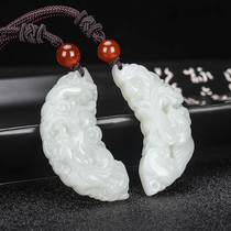 Because of jade Xinjiang Hetian Jade dragon and phoenix pair pendant White jade dragon and phoenix pair pendant Couple a pair of jade pendant