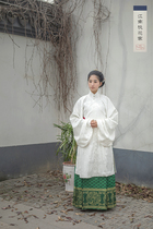 (Maple dye cream Mo)Jiangnan peach blossom home Ming Hanfu custom spot white vertical collar long coat woven gold horse face skirt