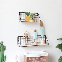 Nordic ins simple creative iron mesh solid wood partition wall shelf Wall Wall Wall decoration small shelf