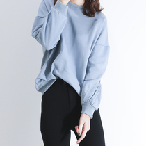 Two good-looking backs texture foggy blue Round collar Leisure 2020 Early autumn new necropolis