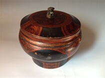 Qing Dynasty Sugong wooden tire lacquerware window flower lion button General fruit bucket open door Fidelity old