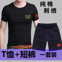 Embroidered national flag Chinese special forces T-shirt Round neck short sleeve half sleeve training T-shirt Mens army fans military uniform T-shirt vest