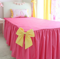 South Korea imported cute childrens room pink color with yellow bow color cotton sewing bed skirt bed cover