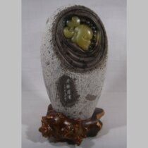 Natural Qingtian Zhou Village Longegg Stone engraving lifting bowl 18 18 Rohan pendulum piece pure handicraft figure overdraft hot pin