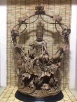 Factory direct agarwood root carving ornaments Wood carving crafts Nine lotus Guanyin large Buddha figure landscape