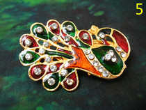 Beautiful small Peacock India handmade cloisonne enamel mosaic rhinestone shiny chic peacock brooch pin