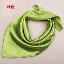 Promotional monochrome professional performance activities men and women green solid color small square scarf flight attendant bank hotel silk scarves can be printed L0GO