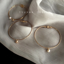 TYUSHA American 14K gold bracelet female niche design cold wind pearl simple k gold bracelet female extremely thin