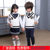 Primary school uniform set autumn and winter white sweater vest British style class uniform kindergarten Garden uniform costume