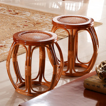 Rattan stool high-grade antique rattan stool solid wood shoe stool American rattan wooden stool rattan high stool